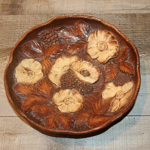 Vintage 1940 Multi Products Faux Wood Decorative 8 1/2" Bowl Flowers Floral